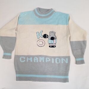 Jamie Scott Vintage Striped Crew Neck Sweater Blue Boxing Bear KO Champ  [4]